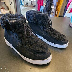 High top black tennis shoes with fur top size 9